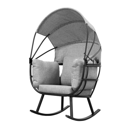 DEKO LIVING Outdoor Rocking Patio Egg Chair with Gray Upholstery COP20210BLK